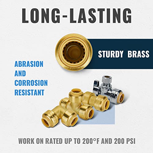 SUNGATOR Push Plumbing Fitting Kit 1/2 Inch, 10 Each Straight Coupling, Elbow, Angle Shut Off Valve, Tee (5 PCS), No Lead Brass Push to Connect Pex Pipe,Copper,CPVC, with 1 Disconnect Clip, Pack of 35 by SUNGATOR - Image 4
