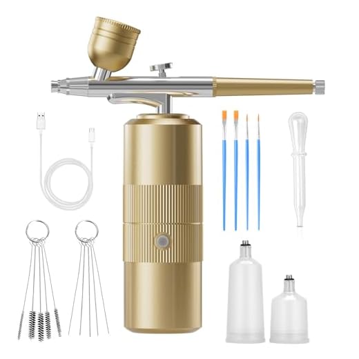 Airbrush Kit with Compressor Portable Airbrush Kit 48PSI High-Pressure Non-Clogging Air Brush Set Cordless Rechargeable with 0.3mm Nozzle and Cleaning Brush for Painting,Nail Art, Makeup (Gold)