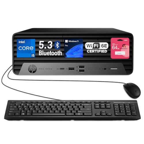 HP ProDesk 400 Intel i5-14500 Business SFF �f�X�N�g�b�v�A32GB DDR5 + 1TB SSD | Wi-Fi 6E�ABluetooth�A�ő�3�̃f�B�X�v���C�ɐڑ��A�L���L�[�{�[�h�A�L���}�E�X�ARJ-45�AHD