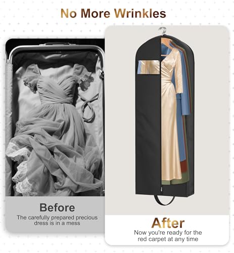 MISSLO 65\" Long Garment Bags for Travel for Women 4\" Gusseted Dress Bags for Gowns Waterproof Dress Protector Bag for Closet Storage Clothing Covers for Hanging Clothes Wedding Dresses Storage - Thumbnail 6