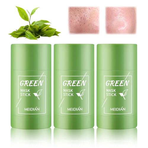 3 Pcs Green Tea Mask Stick for Face, Green Tea Cleansing Mask Stick, Deep Cleansing Pore, Moisturizing & Oil Control Solid Masks, Remove Blackheads for Mmen and Women of All Skin Types