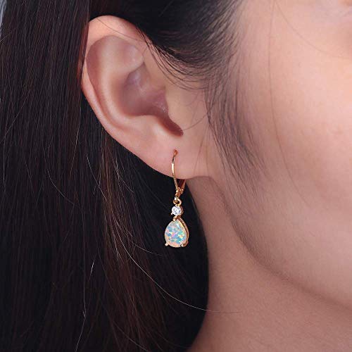 Cinily Small Gold Dangle Earrings Opal Leverback Drop Earrings For Women Girls 14K Yellow Gold Plated Teardrop Gemstone Earrings #TOP2