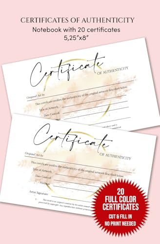 Artwork Certificate of Authenticity: Small Size Certificate of Authenticity for Artwork | Notebook with 20 Certificates | Art Authentication ... Original Paintings, Prints, and Handmade Art