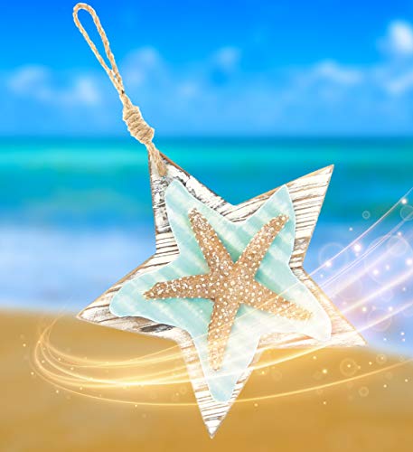 CoTa Global Aquarius Hanging Starfish Nautical Decor Wall Accent- Nautical Themed Wood Accent, Beach Decor for Wall, Novelty Turquoise Starfish with Hanging Rope - Image 5
