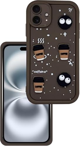 Image of GoldKart Back Case Cover Compatible for iPhone 16 Plus | Cute Fun Cartoon 3D Ball Coffee Silicone Case | Full Body Protection Back Cover for iPhone 16 Plus - Brown