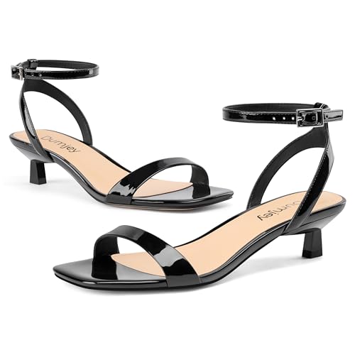 Image of Women Kitten Heel Sandals Ankle Strap Heeled Sandals Square Open Toe Dress Party Shoes