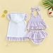 Thilsidee Toddler Baby Girl Seersucker Swimsuit Striped Outfits Zipper Hoodies Tie-up Tops Ruffle Shorts Summer Bathing Suits (A-Purple, 9-12 Months)