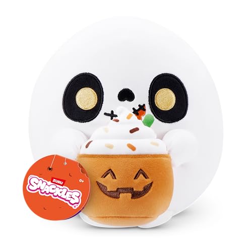 Snackles Series 1, Plush 8-inch Ghost with Pumpkin Drink (RAVEN) by ZURU, Plush with Snack Accessory
