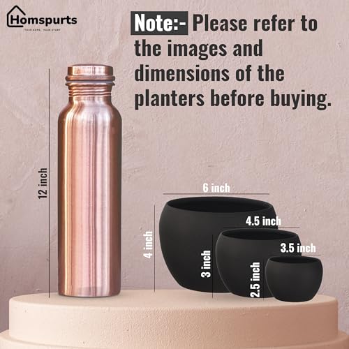 Image of Elegant Black Matte Finished Tabletop Planters Pots for Plants Flowers, Living Room Drawing Room Balcony Office Decoration Ideas for Plants Set of 3 (Plants not Included)
