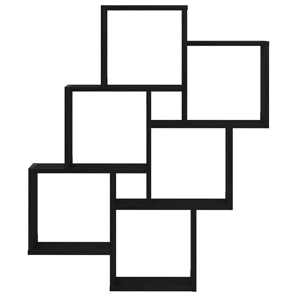 Wandregal Schwarz 78x15x92 cm Modernes Bücherregal aus Holzwerkstoff mit 6 Fächern Platzsparendes Design für Wohnzimmer Flur und Büro
