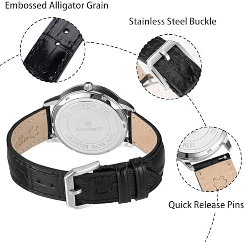 ANNEFIT Quick Release Watch Band, Embossed Alligator Grain Leather Watch Strap with Silver Buckle, Replacement Bands Width 18mm (Black) - 2
