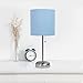 Simple Designs LC2001-BLU-2PK Brushed Steel Stick Table Lamp Set with Charging Outlet and Blue Fabric Shades, 2 Pack Set