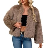 KODMNSW Pelzjacke Damen Winterjacke Faux fur Coat Kunstpelz Mantel Pelzjacke Fashion Teddy Jacke Fleecejacke Rundhals Casual Wollmantel Streetwear Jacke Kunstfellmantel Wintermantel Khaki XL
