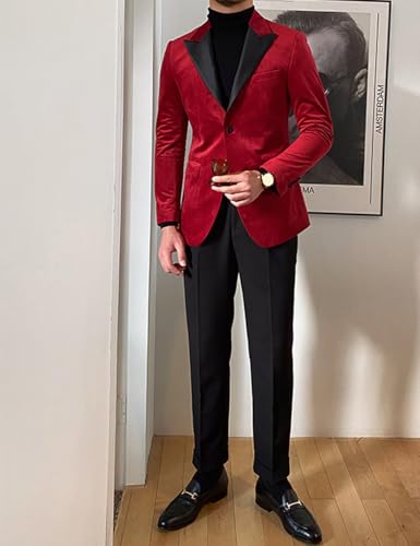Mens Velvet Blazer Retro Single Breasted Peak Lapel Suit Jacket Formal Casual Party Wedding Performance3