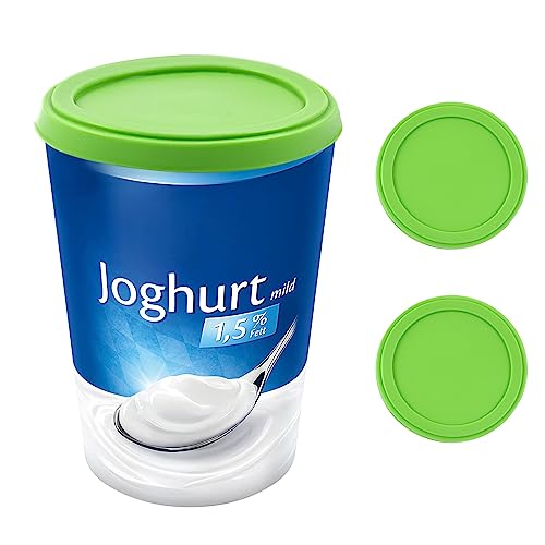 2 Stück Frische Deckel, Joghurt Abdeckung 500G Wiederverwendbare Silikon Becher Deckel Set Für Joghurtbecher (9,8Cm, Grün)