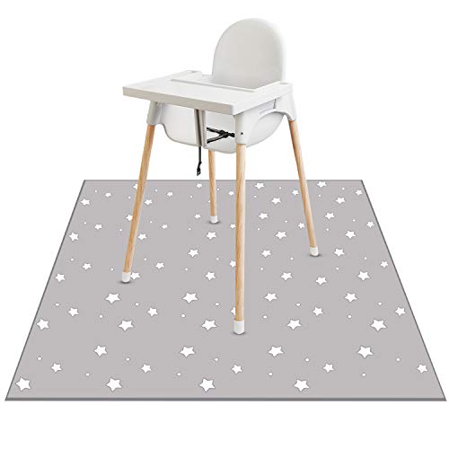 Lookka Highchair Splash Mat, 51 * 51 Inch Large Waterproof Non-Slip Baby Splat Mat Weaning Pet Spill Mat, Washable Mess Mat for Art Craft Painting and Table Cloth（Star）
