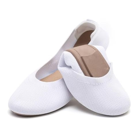 Women's Ballet Flats Dress Shoes for Women, Women Classic Round Toe Slip On Flat Walking Shoes, Casual Comfortable Soft Knit Black Leopard Flats Shoes for Woman（BE2312-white-9 Cover