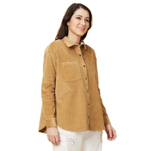 Image of Being Human Beige Loose Fit Women's Cotton Shirts Clothing