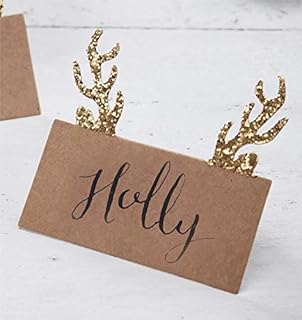 Ginger Ray Kraft & Gold Glitter Stag Antler Christmas Table Name Place Cards 10 Pack