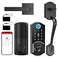 SMONET Smart Lock for Front Door, Keyless Entry Door Lock with Handle Set, Fingerprint Digital Keypad Deadbolt with App Control, Bluetooth Smart Lock, Auto Lock, Alexa Compatible, Black