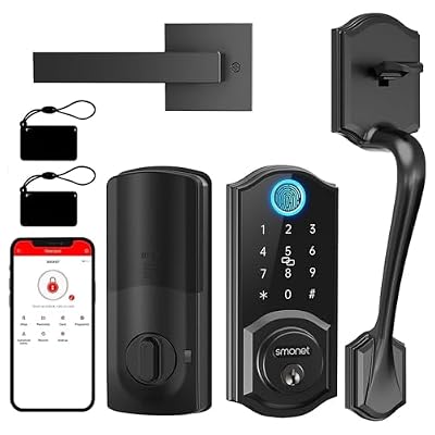 SMONET Smart Lock for Front Door, Keyless Entry Door Lock with Handle Set, Fingerprint Digital Keypad Deadbolt with App Control, Bluetooth Smart Lock, Auto Lock, Alexa Compatible, Black