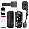 Smart Lock Front Door, SMONET Keyless Entry Door Lock with Handle, Smart Front Door Lock Set Fingerprint Smart Deadbolt Bluetooth Electronic Digital Keypad Lock, Auto Lock Work with Alexa, Black