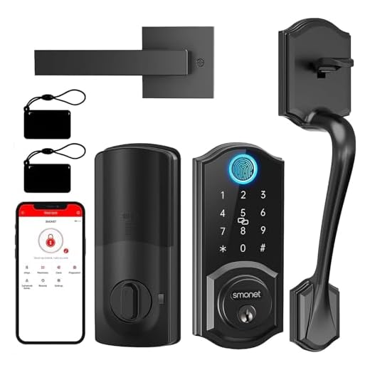 Smart Locks for Front Door, SMONET Keyless Entry Door Lock with Handle, Front Door Lock Set Fingerprint Deadbolt Bluetooth Electronic Digital Keypad, Auto Lock Work with Alexa, Easy to Install, Black