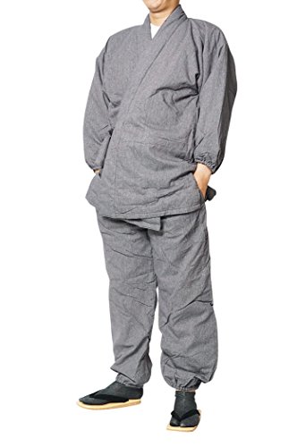 [作務衣と和専門店　職人の技ひめか] 作務衣 冬用 先染め裏フリース作務衣 S~5L (L, グレイ)