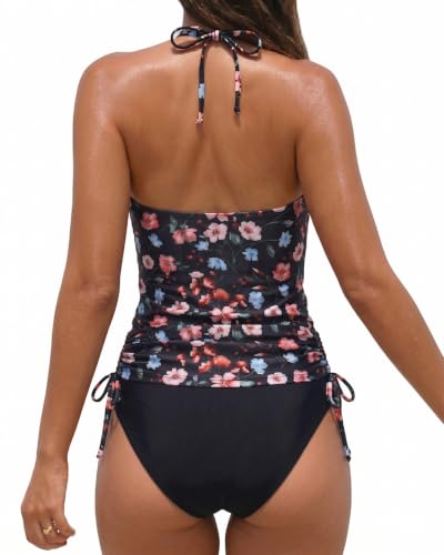 Image of Womens Two-Piece Tankini Set Cow Skull with Leopard Print Sets Swimwear Tankini Top Sets Swimwear