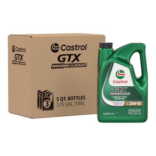 Image of Castrol GTX High Mileage 20W-50 Synthetic Blend Motor Oil, 5 Qt, Pack of 3