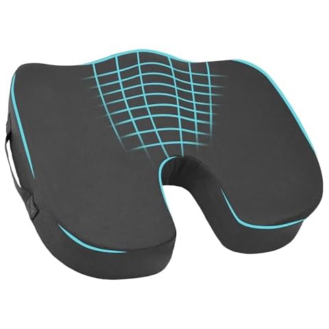 Elantrip Ergonomic Memory Foam Seat Cushion Superior Comfort U-Shaped Coccyx Support for Office Chairs, Car Seats, and Home Use Non-Slip, Washable Cover for Sciatica and Tailbone Pain Relief, Black Cover