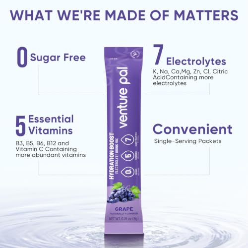 Image of Venture Pal Sugar Free Electrolyte Packet, Liquid Daily IV Hydration Powder | 5 Vitamins & 7 Electrolytes, Instantly Hydration Packets for Sports & Party Recovery, Vegan, Keto Friendly, 16 Sticks