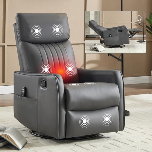 High Back Massage Recliner with Heat, Swivel Rocking Chair for Small Spaces