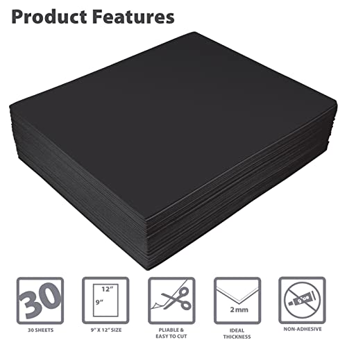 Black Eva Foam Sheets, 30 Pack, 2Mm Thick, 9 X 12 Inch, By Better Office Products, Black Color, For Arts And Crafts, 30 Sheets Bulk Pack #TOP2