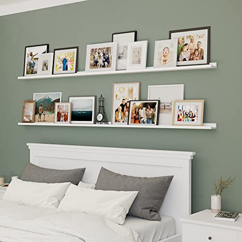 Wallniture ZISBE221 Denver White 84 Inch Picture Ledge Shelf For Living Room Decor, Floating Shelves thumb #3