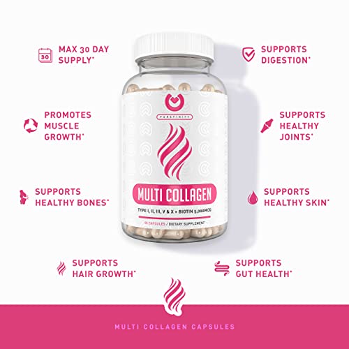 Collagen Peptides Pills - Types I,Ii,Iii,V & X With Biotin & Hyaluronic Acid – Supports Anti-Aging, Healthy Hair, Skin, Bones & Nails - Keto & Paleo Friendly Hydrolyzed Protein – 90Ct. #TOP3