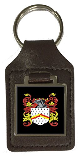 Porte-clés en cuir Pegman avec blason familial marron de prestige