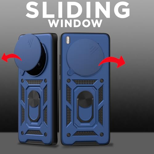 Image of Pikkme Back Cover for Vivo X300 Pro 5G | 360 Protection Case | Sliding Camera Shield Cover & Ring Holder Stand D10 Tough Armor Bumper Case (Blue)