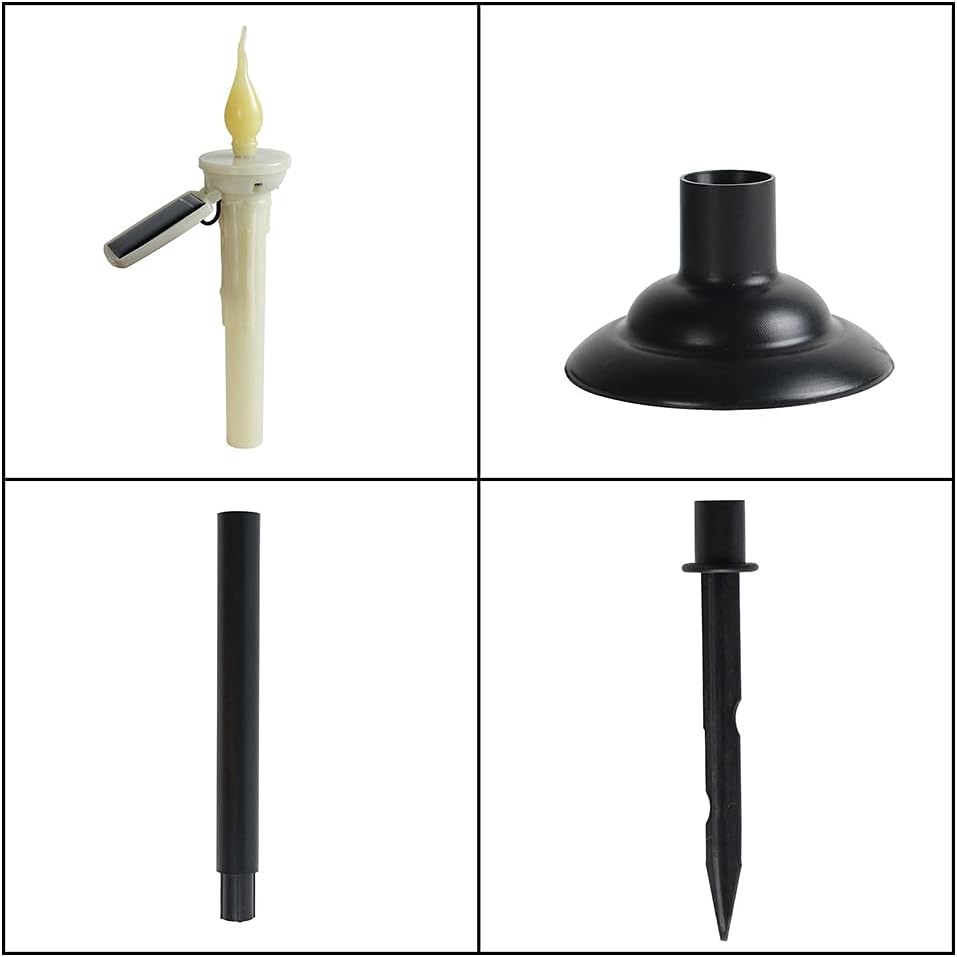 JIANWEI Solar Taper Candles Outdoor Waterproof, 4 Packs LED Candlestick with Holders, Battery Operated Real Flame Effect Candle Lights for Outside Patio Table Windows Decor(White)