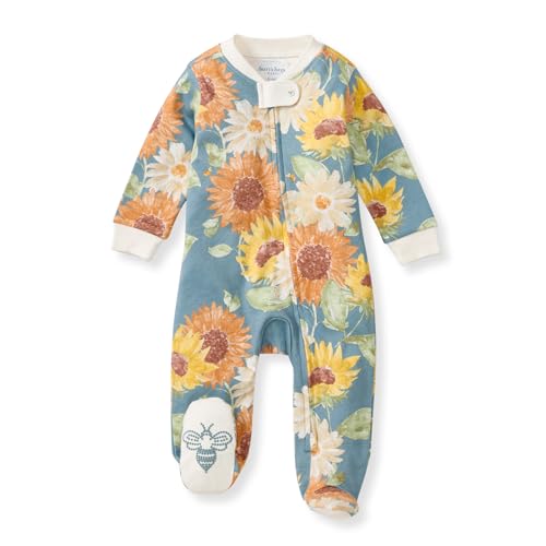 Burt's Bees Baby Girls Footed One-piece Pajamas, Sleep and Play Loose Fit, 100% Organic Cotton, Sizes NB to 6-9 Months