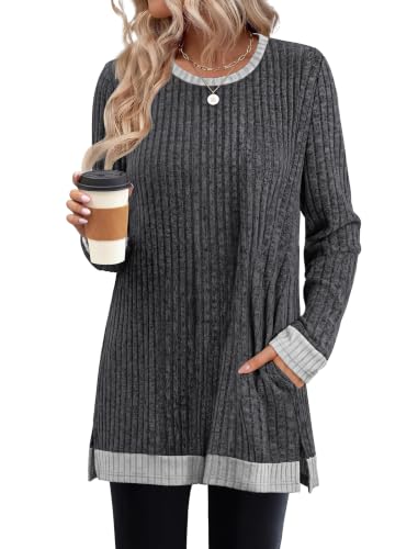 Image of Sampeel Long Sleeve Shirts for Women Tunic Sweaters Fall Fashion Outfits | Sweaters for Women, Early Fall Fashion Must Haves 2026, Long Tunic Tops, Vacation Outfits, Autumn, Plus Size Blouses