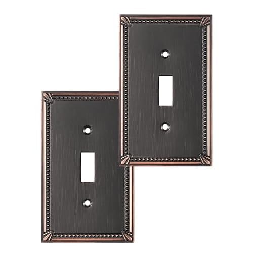 DEWENWILS Sunken Pearls Decorative Wall Plate Switch Plate Outlet Cover, Stain Nickel Light Switch Cover Plate, 4.94"×3.04" Durable Solid Zinc Alloy Receptacle Cover, (Single Toggle, 2 PK) 2