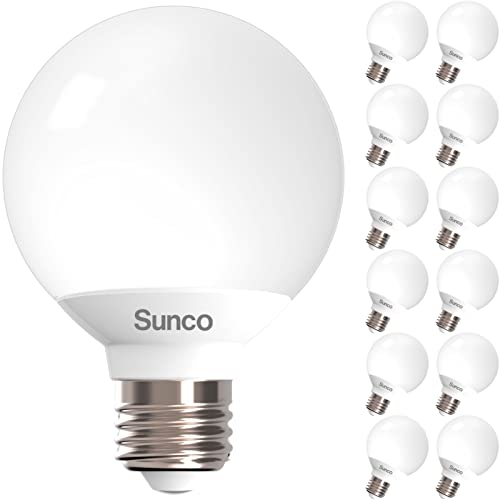 Sunco 12 Pack G25 LED Globe Light Bulb, Bathroom Mirror Vanity Lighting, 450 LM 6W (40W Equivalent), 5000K Daylight, Dimmable, Decorative Round Bulb, E26 Base, UL by Sunco Lighting - Used condition - US$25.05