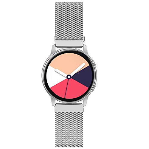 QusFy Metal Band Compatible with Samsung Galaxy Watch 4 Bands 40mm 44mm / Watch 4 Classic 46mm 42mm/Watch 3 41mm / Active 40mm / Active 2 44mm, 20mm Stainless Steel Magnetic Mesh Bands for Women Men