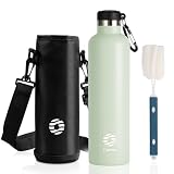 FJbottle 水筒 1リットル 真空断熱 保温 保冷 第2世代 ステンレスボトル 直飲み スポーツボトル スポーツ飲料対応 水筒カバー 洗浄用スポンジ付き 男の子 女の子 大人 子供 ライトグリーン
