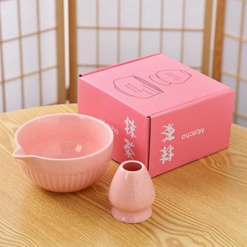 Ensemble de 2 porte-fouets à matcha en céramique et bol moucheté rose - 2