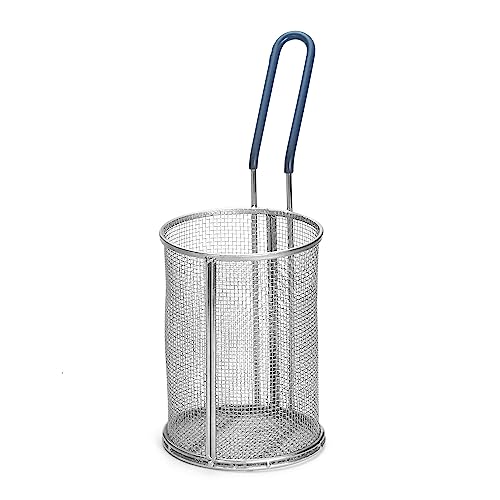 TableCraft 985 S/S Small Round Pasta Basket with Blue PVC Handle