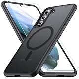 FNDMIL [NO.1 Samsung Galaxy S21 FE用磁気ケース MagSafe付きスクリーンプロテクター付き] [軍事保護] [指紋] 半透明マット シリコン携帯電話ケース Samsung S21 FE用