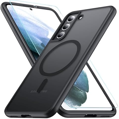 FNDMIL [NO.1 Magnetic] for Samsung Galaxy S21 FE Case with Screen Protector with MagSafe [Military Shockproof][Anti-Fingerprint]Translucent Matte Soft Silicone for Samsung S21 FE Phone Case Slim,Black Cover