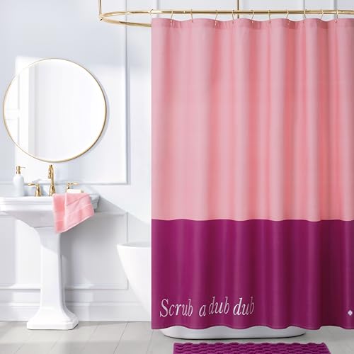 Kate Spade New York Scrub A Dub Dub Color Block Shower Curtain, 72 in x 72 in, Made from 100% Cotton, Machine Washable, Two-Tone Pink Shower Curtain
